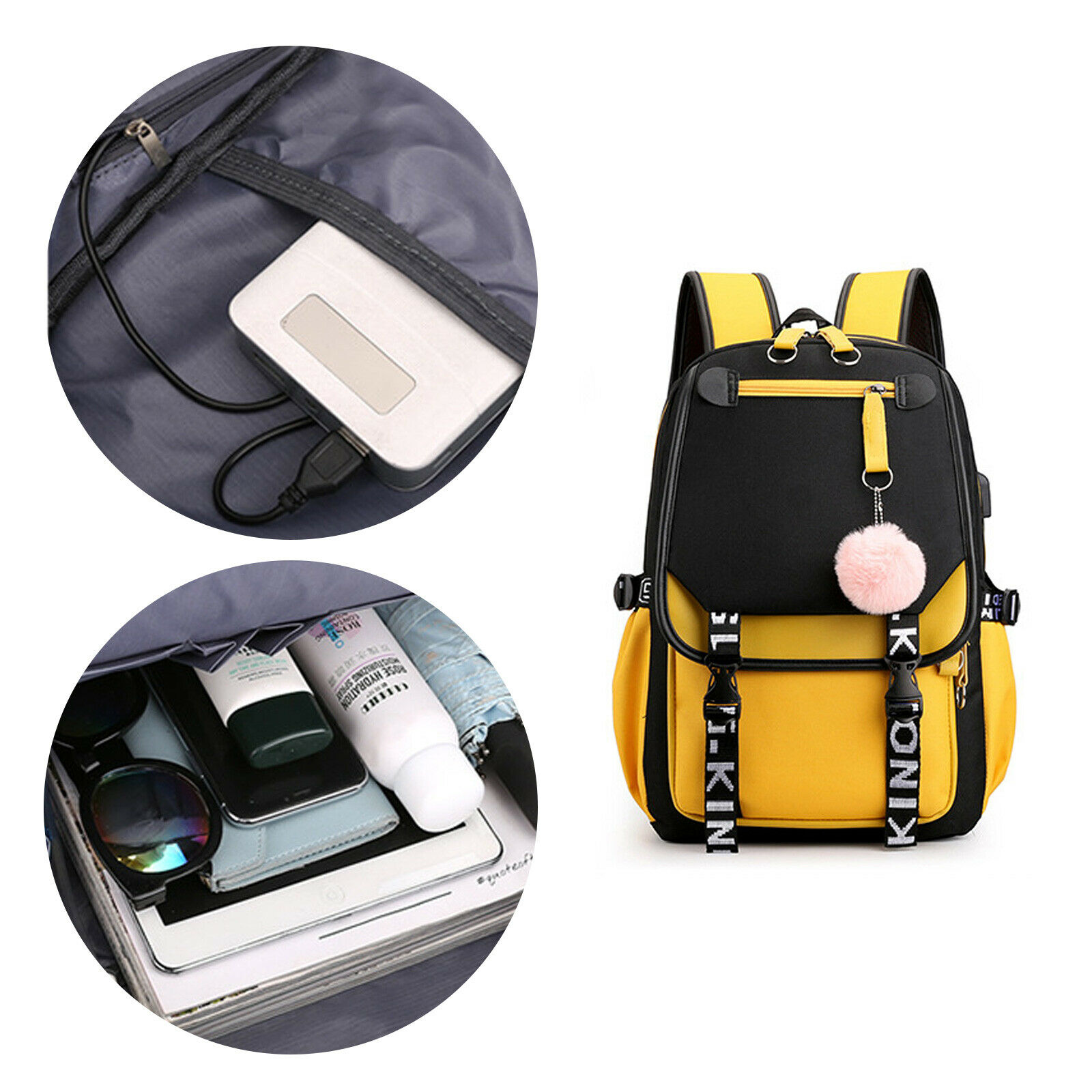 Women School Bag Oxford Waterproof Girls Backpack Rucksack w/ USB Charging Port 24Hr Smart